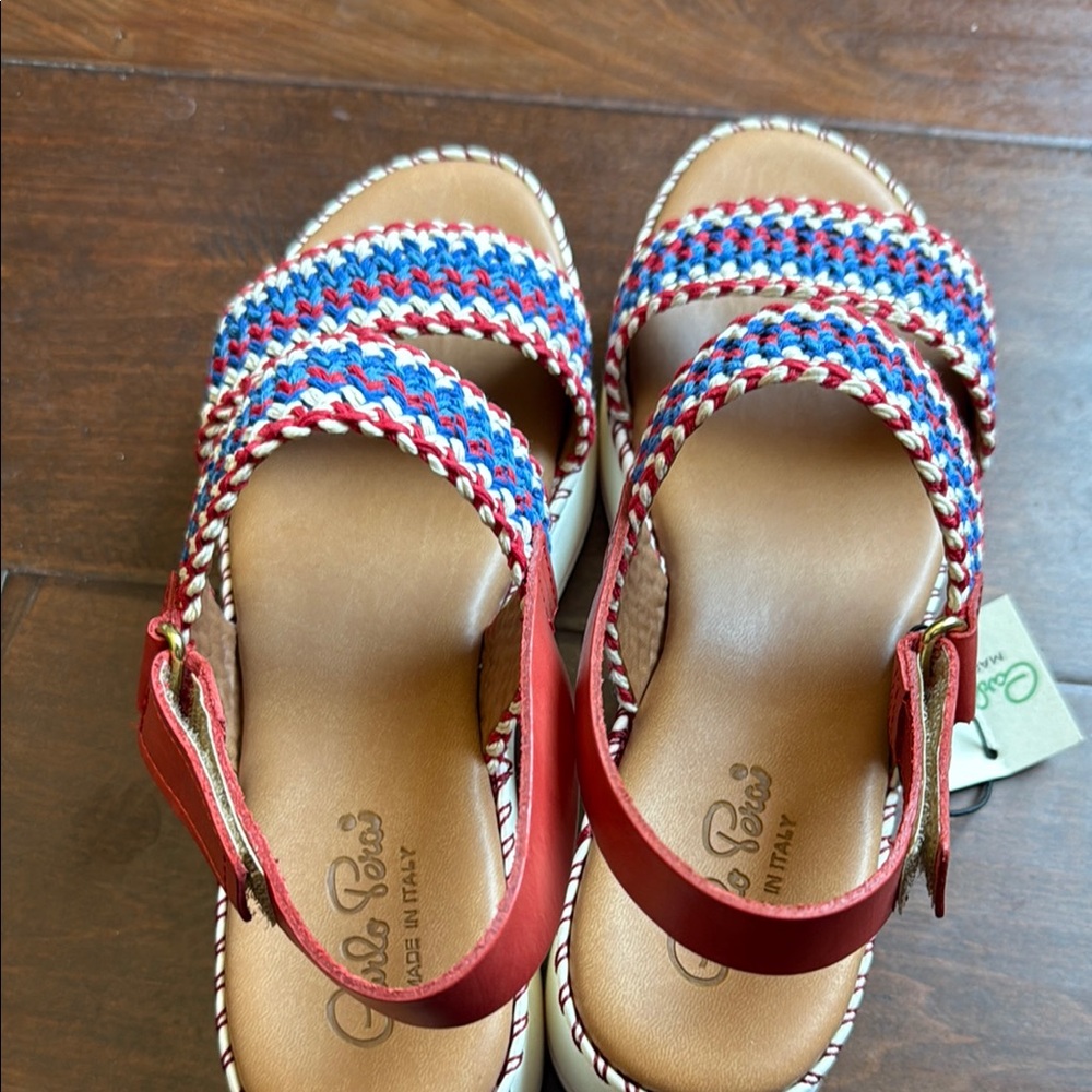 Italian Red, White & Blue Leather Woven Sandals - Picture 4 of 6